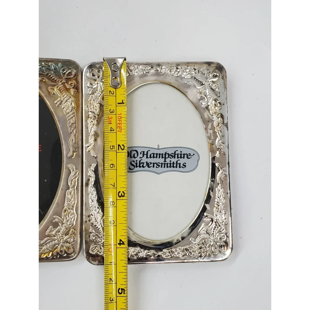 Old Hampshire Silversmiths Silverplate Photo Frame Set 3x4 Floral Oval Vintage